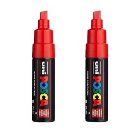 Posca PC-8K Paint Marker Art Pens - 8mm Chisel Nib - Red Ink - 2 Pack