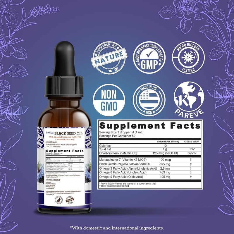 GuruNanda Black Seed Oil, Cold-Pressed Nigella Sativa - Rich in