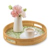 Upgrade 13.8" Round Rattan Serving Tray with Handle, Mother of