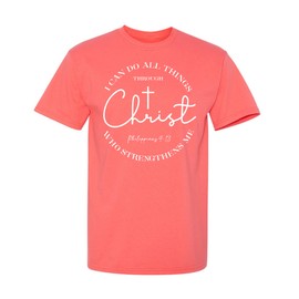 Feelin Good Tees I Can Do All Things Through Christ Faith Bible Verse T Shirt XL Coral