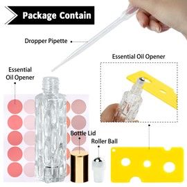 HMIEPRS 12PCS Essential Oil Roller Bottle Refillable Empty Glass Bottle with Stainless Steel Rollerball, Refillable Glass Set Includes Opener and Dropper