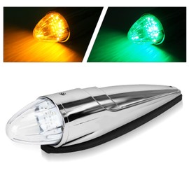 1PC 21 LED Dual Color Cab Marker Light, Clear Lens Chrome Torpedo Cab Marker Roof Running Top Lights, Replacement for Heavy Duty Trucks Kenworth Freightliner Peterbilt International Mack, Amber/Green