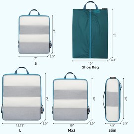 BAGAIL 5 Set/6 Set Ultralight Compression Packing Cubes Travel Accessories Expandable Packing Organizers(Teal 6Set Mesh Pattern)