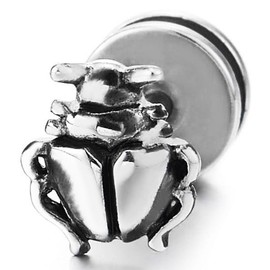 Stainless Steel Scarab Beetle Stud Earrings Men Women Unique Symbol Earrings, Stainless Steel, No Gemstone