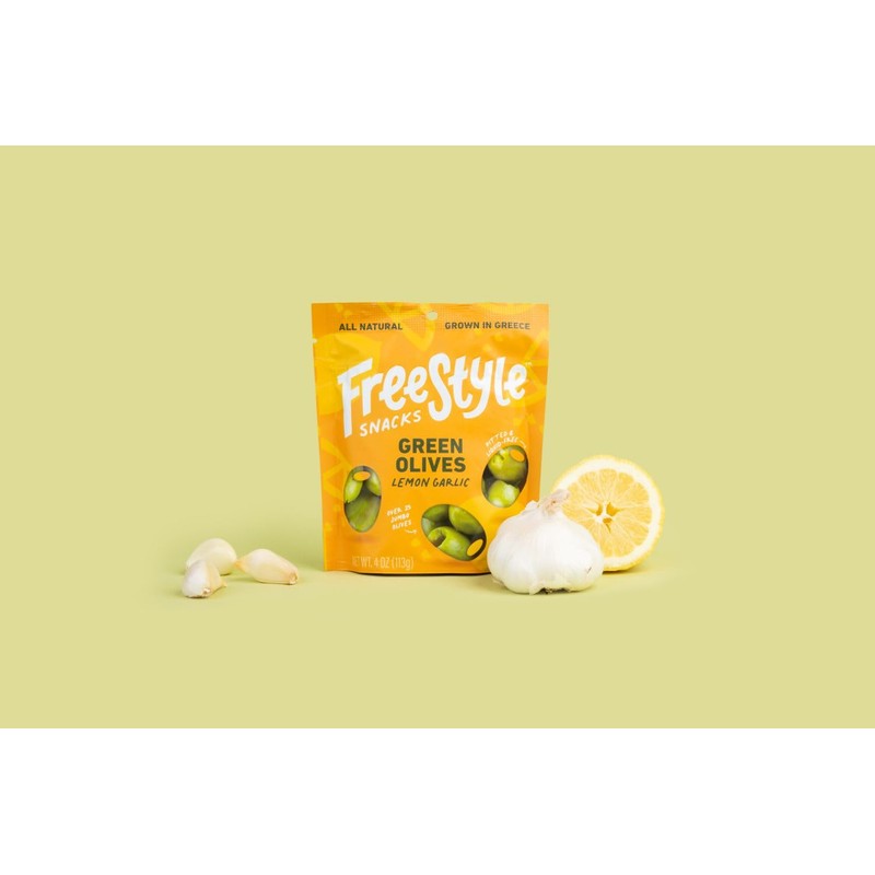 Freestyle Snacks Lemon Garlic Green Olives, 4 OZ