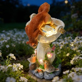 HUYIENO Solar Garden Statue Outdoor Decor Ornament Waterproof Solar Powered LED Lights for Yard, Patio, Lawn Gift for Mom, Women, Housewarming Squirrel