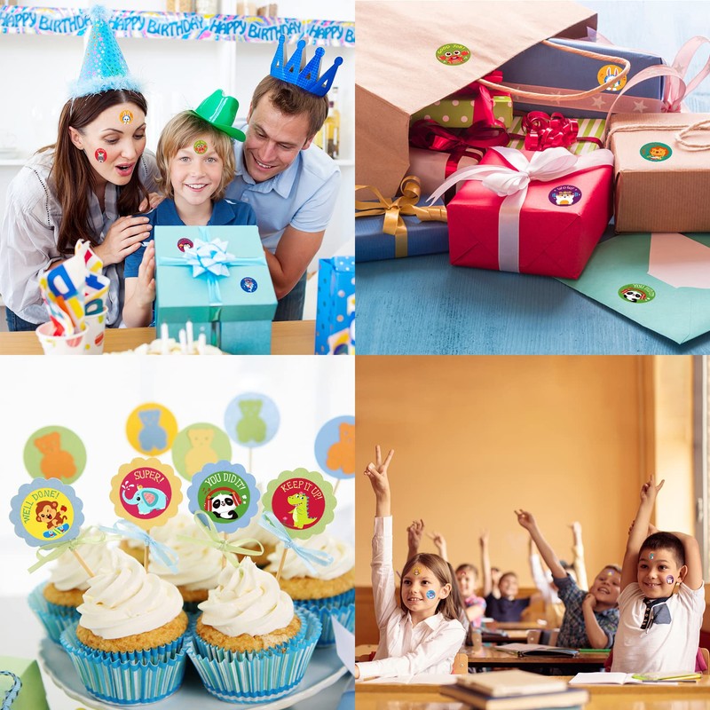 1000 Motivational Stickers for Kids - 1 Inch Animal Reward