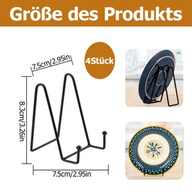 Kozdtiz Easel Stand Plate, Set of 4 Iron Easel, Decorative Plate Holder, Plate Stand, Metal, Decorative Plate Holder for Plates Photo, Books, Picture, Picture Frame, Black, 8.3 x 7.5 x 7.5 cm