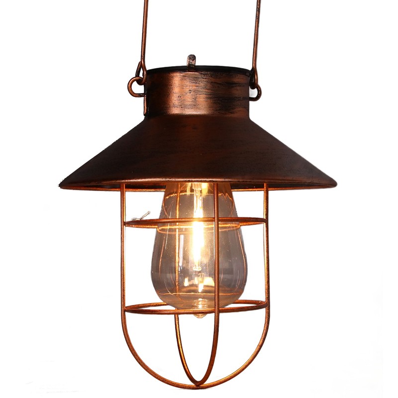 Solar Hanging Light Decorative Iron Frame LED Outdoor Retro Lantern