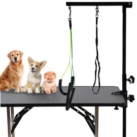 Dog Grooming Arm with Clamp - 35" Dog Grooming Stand - Pet Grooming Table Arm Serves Small, Medium and Large Dogs - Easy Height Adjustment - No Sit Haunch Holders Support Comfortable Standing Position