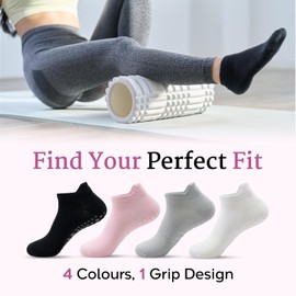 THREADFLOW® Pilates Socks Pack of 4 - Yoga Socks with Onesize Fits All – Non-Slip Yoga Grippy Socks for Women Durable Combed Cotton Ideal for Pilates, Grip, Barre, Dance Hospital and Gym