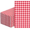 100 Pcs Red Gingham Napkins Disposable - Red and White