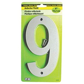 Hy-Ko 6” Classic Reflective Plastic House Number, Modern Raised Numbers for Exterior House, Durable Convenient Marking for Home Address with Included Mounting Hardware for Simple Installation