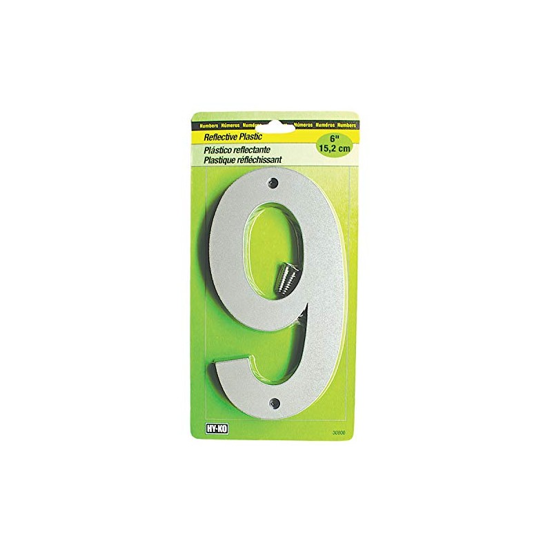 Hy-Ko 6” Classic Reflective Plastic House Number, Modern Raised Numbers