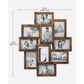 SONGMICS 4x6 Collage Picture Frames, 10-Pack Photo Collage Frame for Wall Decor, Glass Front, Assembly Required, Rustic Brown URPF020X02