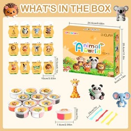 Air Dry Clay Kit - 12 Animal Modeling Clay for Kids, Complete DIY Clay Craft Set with Sculpting Tools & Step-by-Step Tutorials, Ultra Soft & Non-Sticky Clay, Children's Day Gift Ideas