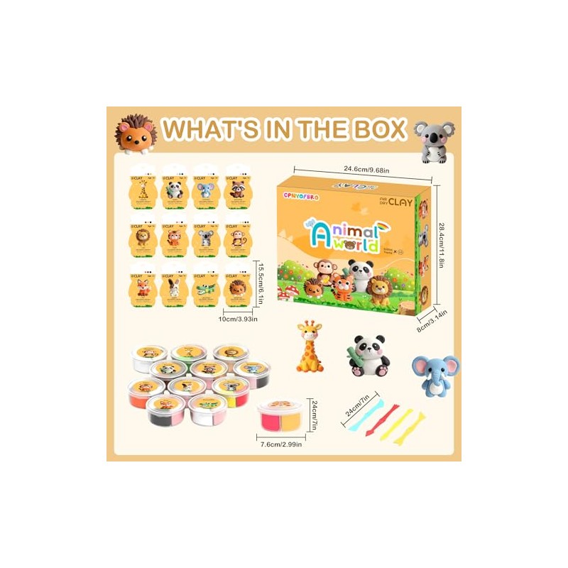 Air Dry Clay Kit - 12 Animal Modeling Clay for