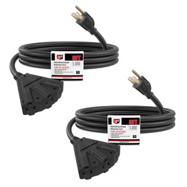 EP 2 Pack 6 Ft Outdoor Extension Cord with 3 Electrical Power Outlets - 16/3 SJTW Black Cable with 3 Prong Grounded Plug for Safety Great for Christmas Lights, Garden and Major Appliances
