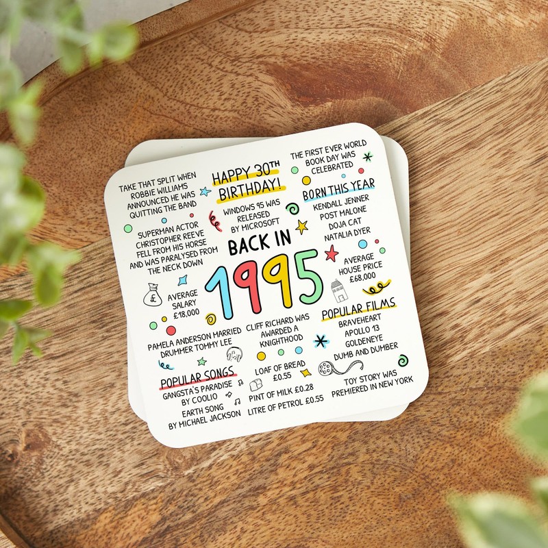 30th Birthday Coaster, Back in 1995, Gift for 30th Birthday,