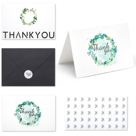 Keketer 60 PCS Thank You Cards 4x6, Blank Greenery Card For Baby Shower, Black Envelopes and Stickers Thank You Notes For Wedding