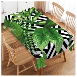 Walmsco Tablecloth Green Leaves Tropical Geometric Patterns Decor For Dining Room Kitchen Rectangular Table Cover 132 * 178cm