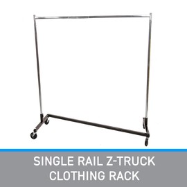 SSWBasics Single-Rail Clothing Rack (Z-Truck Rolling Rack) - 63"W X 24"D X 68"H (Holds 300lbs) - Sturdy Heavy Duty Clothing Rack Z Truck Garment Rack for Retail, Thrift, Boutique, Consignment, Home,