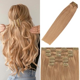 WindTouch Clip in Hair Extensions Remy Human Hair 20Inch 70g 9A Grade #12 7PCS Reddish Blonde Gift For Fashion Women