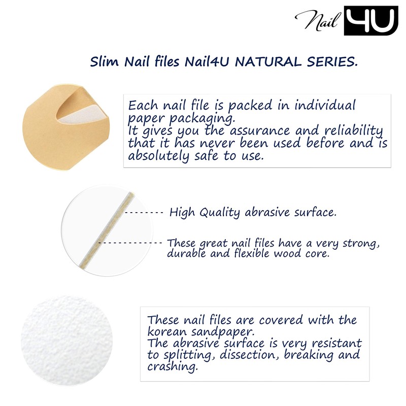 Slim Nail Files Half Moon Emery Boards for Acrylic Gel