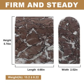 Koville Turkish Natural Marble Bookends for Shelves, Decorative Book Ends, 13lbs Heavy-Duty Marble Book Holders, Bookshelf Apartment Decor for Normal Books/CD/Video Games(Leopard)