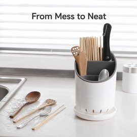 Chopstick Holder with Drain Plate for Kitchen - Divided Utensil Organizer for Spoons, Forks & Countertop Storage