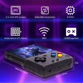 Miyoo Mini Plus,Handheld Retro Game Console 64GB,3.5-inch 640*480 IPS Screen 3000mAH Battery with Storage Case Casual Game Console Video Games Consoles(Black)