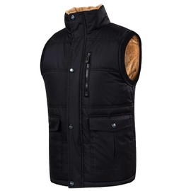 Neecan Men's Outerwear Vests Full-Zip Sleeveless Jacket Winter Warm Fleece Lined Vests Stand Collar Padded Vest Black M