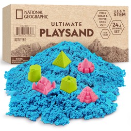 National Geographic Moon Sand - 24 Lb. Bulk Play Sand Kit with 6 Castle Molds (Blue) - A Fun No Mess Sensory Activity, Kids Fake Sand Play Set, Sensory Bin Filler