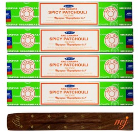 Original Satya Nag Champa Spicy Patchouli Incense Sticks | with M&J incense sticks holder | x4 pack | for Aromatherapy, Spa, Yoga, Weddings, Meditation, Healing, Positivity and Relaxation