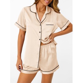 LILLUSORY 4Pcs Women Silk Pajama Set Summer 2025 Satin Pjs 2 Piece Suit Lounge Scrunchies Lady Sleepwear Matching Clothing Gold L