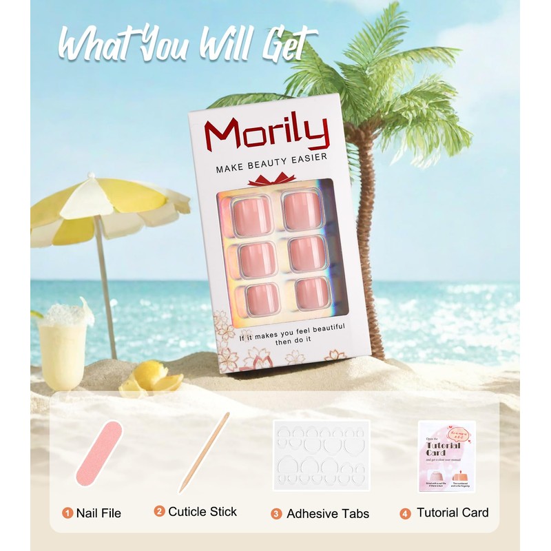 Morily Summer Press on Toenails Short Square, 28Pcs Nude Pink