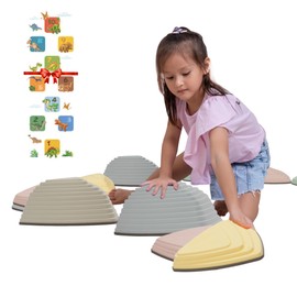 Stepping Stones for Kids (12 Pcs) Non-Slip Obstacle Course Stepping Stones Kids Indoor Outdoor Sensory Playground Develop Balance BONUS Hopping Floor Stickers (Calming Pastel)