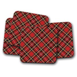 4 Set - Red Tartan Coaster - Scottish Kilt Fabric Scotland Scot #15842