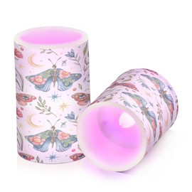 Kcldeci Flickering Flameless Candles, Butterflies Berries Realistic LED Candles with Remote and Timer, Set of 2 Battery Operated Candles for Valentines Home Wedding Birthday Decoration