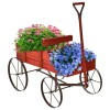 Wooden Wagon Plant Bed with Metal Wheels for Garden Yard