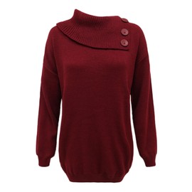 Missmister Plain Ladies Jumpers | Turtleneck | Plus Size Jumpers for Women | Matching Buttons | Polo Neck Pullover Sweater Turtle Neck Tops for Women | Womens Jumpers 16-26 |(16-18, Wine)