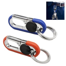 Hinapan Pack of 2 Men's Car Key Chains, Key Fob Carabiner with 4 Key Rings, Double Layer Anti-Lost Car Keyring, Unisex Double Ring Design (Blue + Orange)