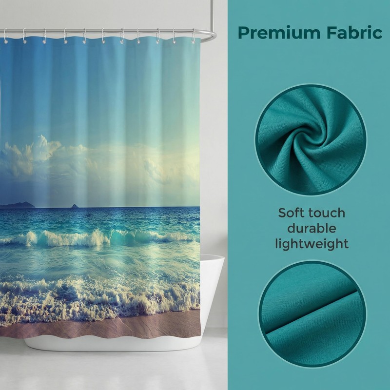 goodbath Long Shower Curtain 200cm drop,Ocean Beach Seaside Sunset Waterproof