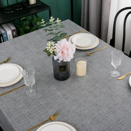 LIBERECOO Vinyl Tablecloth with Flannel Backing Solid Color Premium Gray Table Cloth 60x60 Inch Square, Stain-Resistant Table Cover for Home Dining and Outdoor