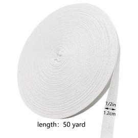 HB Twill Tape Ribbon 100% Cotton Fabric 55 Yard Roll Herringbone Webbing Tape DIY, Craft, Sewing, Gift Wrapping (White, 1/2 inch - 55 Yard) (White, 12 mm)