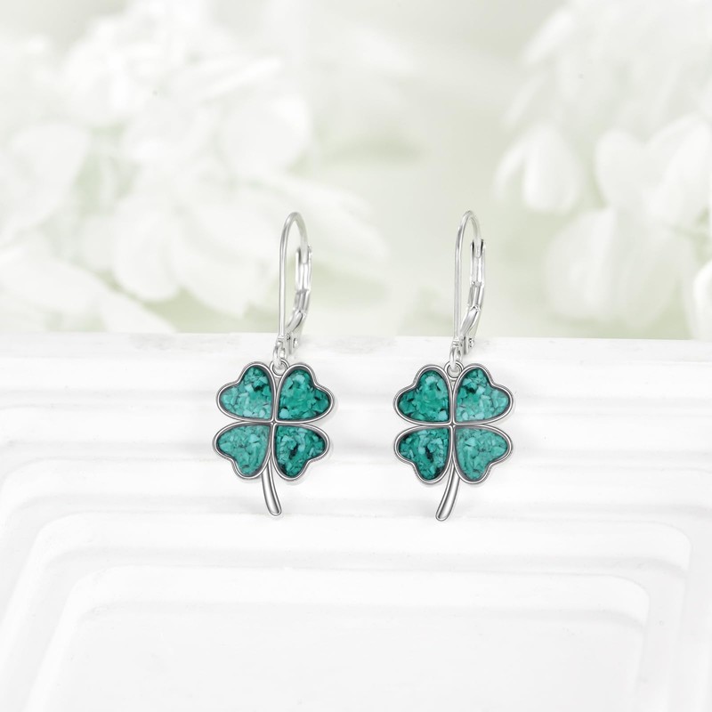 ONEFINITY Four Leaf Clover Earrings 925 Sterling Silver Turquoise Clover