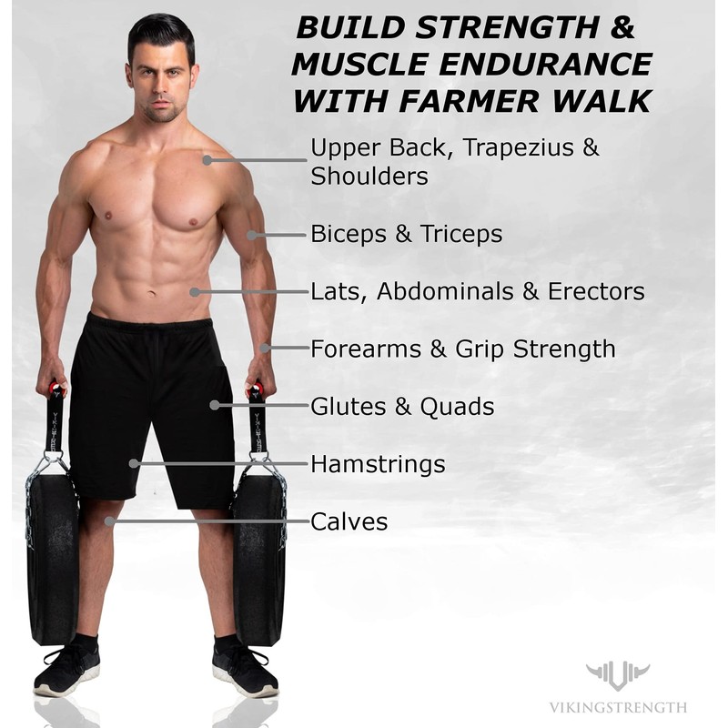 VIKINGSTRENGTH Farmers Walk Handles, Strongman Equipment in Pair + t-bar