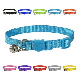 Vibrant Soft Nylon Kitten/Cat Collar with Bell and Safety Release Buckle (Light Blue)