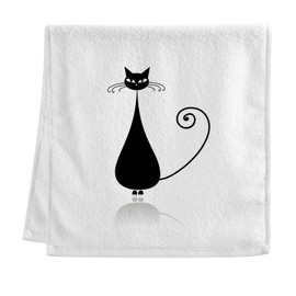 Dallonan 100% Cotton Towels White Black Cat Elegant Hand Towels for Bathroom Clearance Decorations Soft Absorbent Wash Towels for Body Face Hair 16x30 Inche