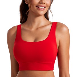 CRZ YOGA Butterluxe Womens U Back Sports Bra - Scoop Neck Padded Low Impact Yoga Clothes Workout Crop Top with Built in Pads Red Chili Large